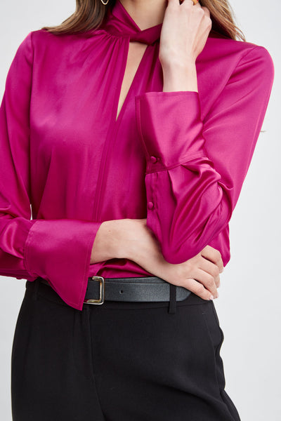 Silk Satin Twist Neck Shirt Image 4