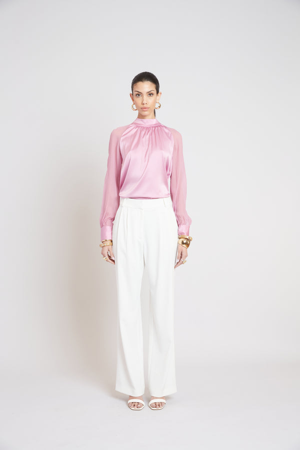 Silk Chiffon Sleeve Tie Shirt