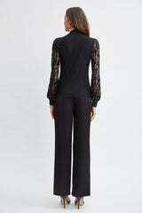 Sequin Sleeve Twist Neck Knit