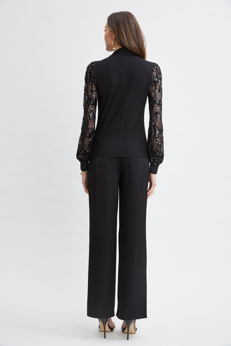 Sequin Sleeve Twist Neck Knit