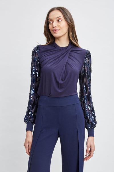 Sequin Sleeve Twist Neck Knit Image 1