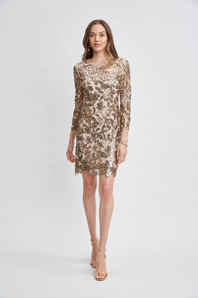 Floral Sequin Long Sleeve Dress Image 1
