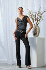 Satin Crystal Cowl Top