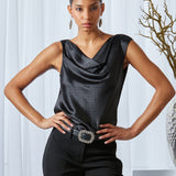 Satin Crystal Cowl Top