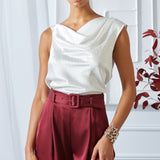 Satin Crystal Cowl Top