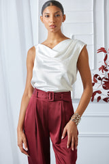 Satin Crystal Cowl Top