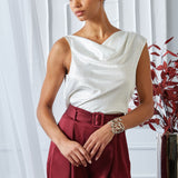 Satin Crystal Cowl Top