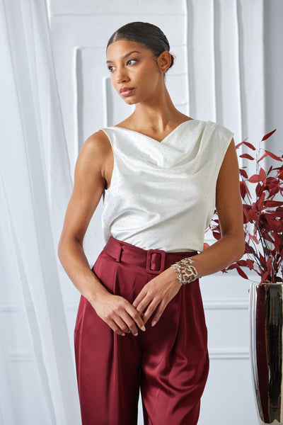 Satin Crystal Cowl Top Image 5