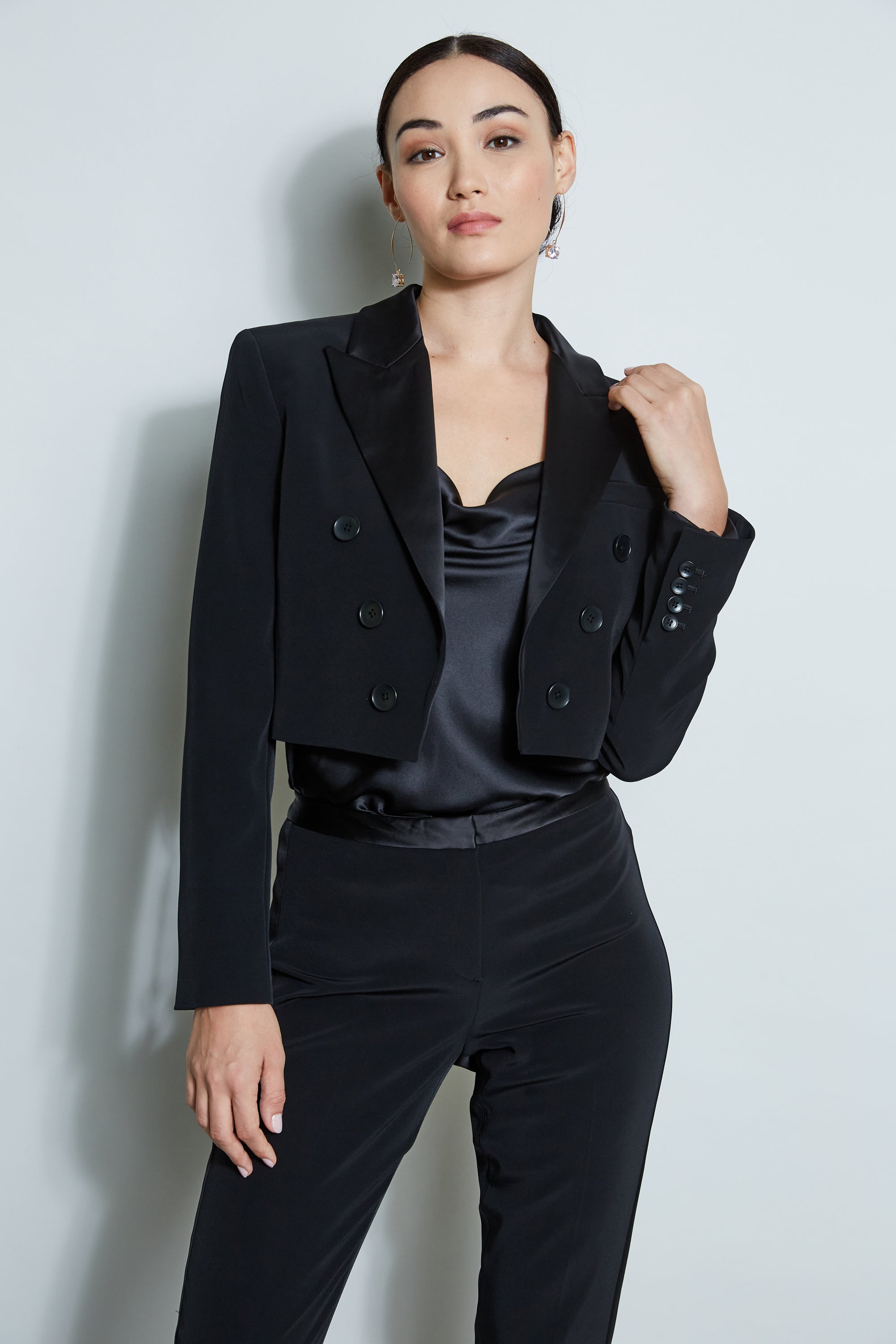 Mandonce Cropped Leather Jacket Women Color Clash Studded