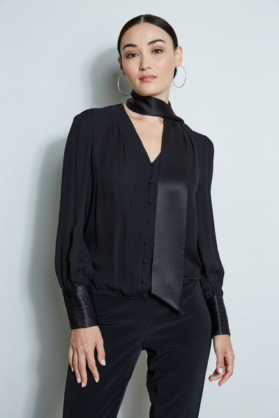 Blouson Satin Tie Shirt Image 1