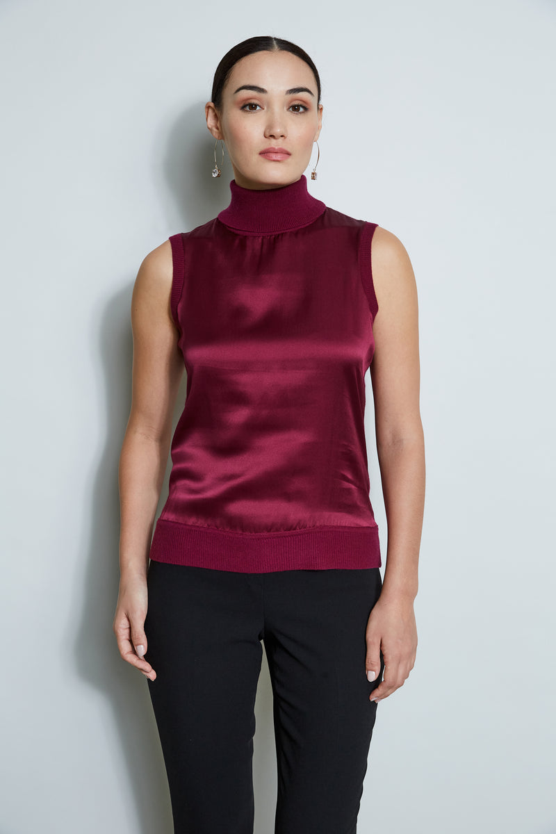 Sleeveless Satin Front Sweater