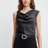 Satin Crystal Cowl Top
