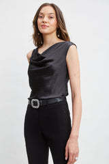 Satin Crystal Cowl Top