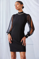 Pearl Detail Crepe Dress