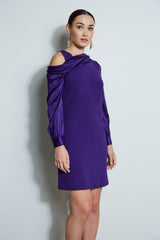 Draped Satin Shoulder Dress