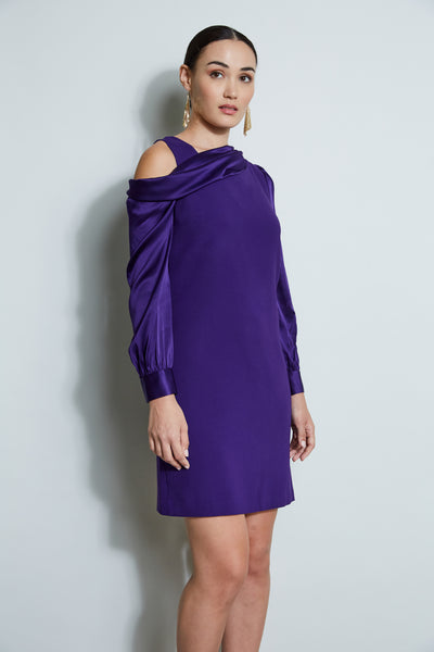 Draped Satin Shoulder Dress Image 2
