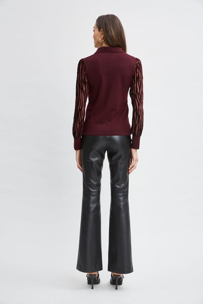 Velvet Burnout Sleeve Polo Sweater Image 4