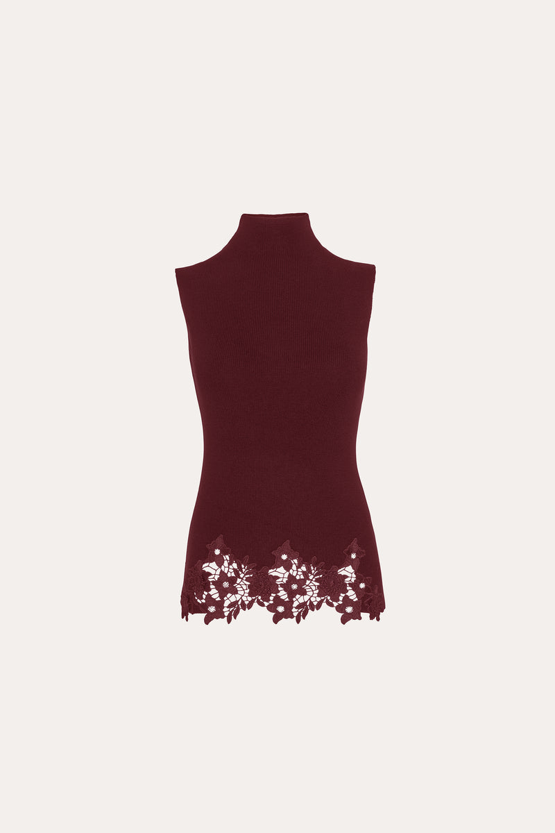 Mock Neck Lace Hem Sleeveless Sweater