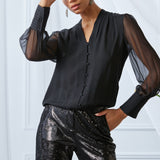 Silk Blouson Button Shirt