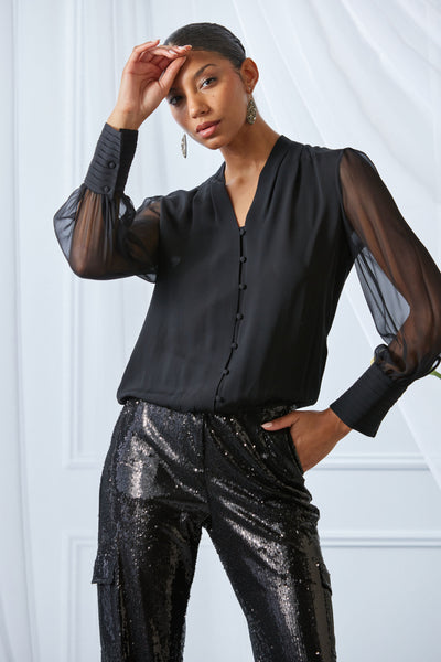 Silk Blouson Button Shirt Image 6