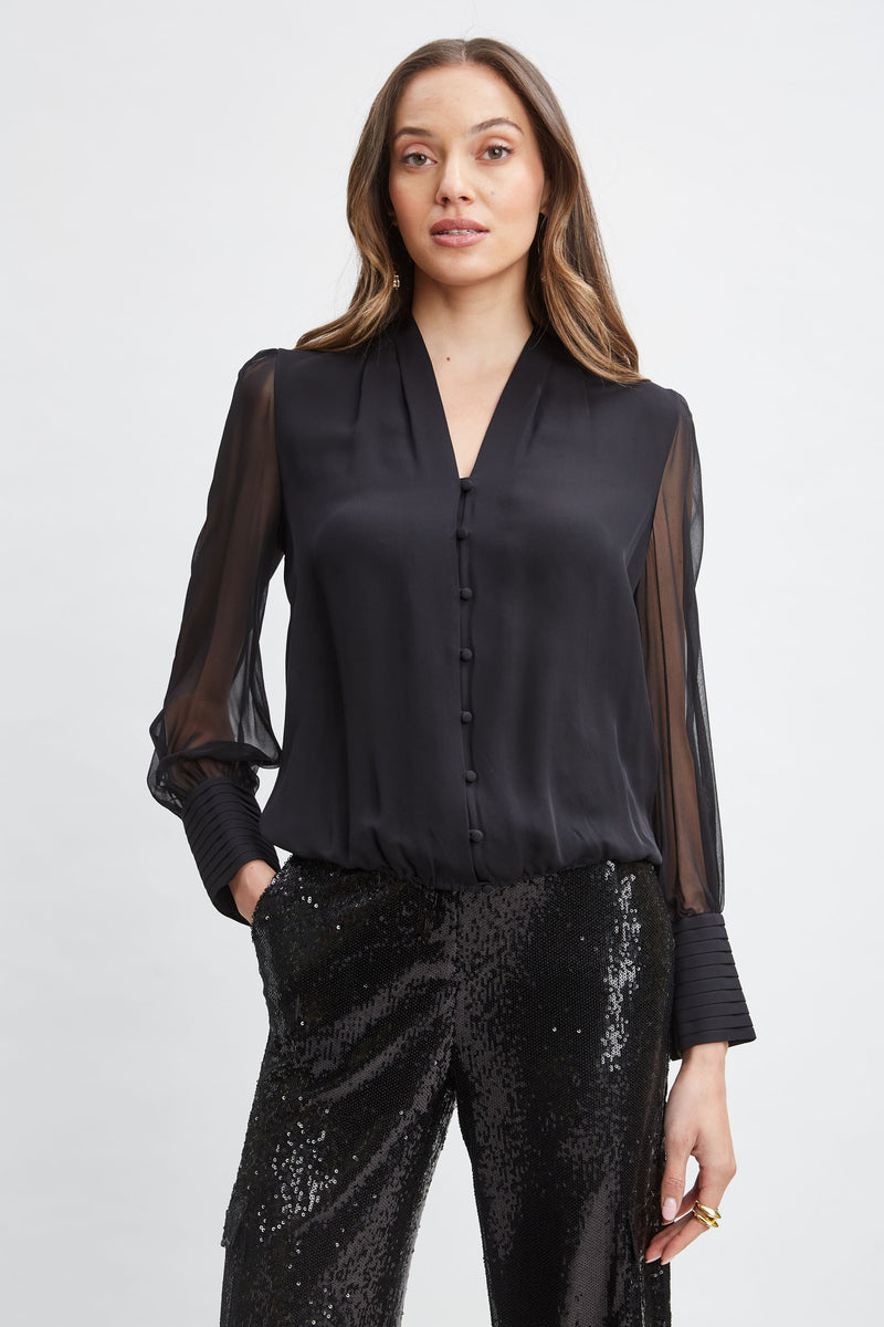 Silk Blouson Button Shirt Elie Tahari
