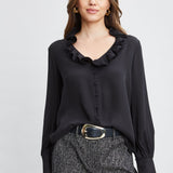 Silk Ruffle Neck Shirt
