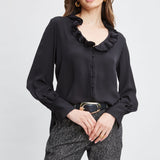 Silk Ruffle Neck Shirt