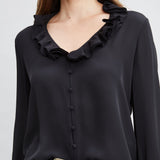 Silk Ruffle Neck Shirt