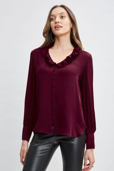 Silk Ruffle Neck Shirt Image 1