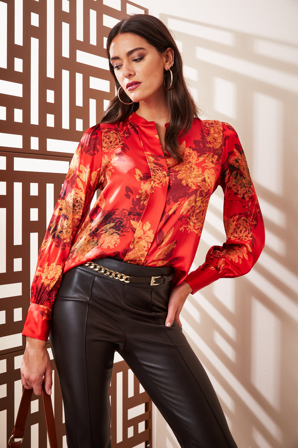 Silk Satin Etched Floral Shirt