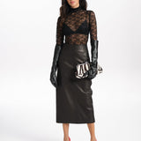 BROOKLYN LAMB LEATHER MIDI SKIRT - BLACK
