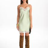 BRIA SILK LACE SLIP DRESS in sage mist