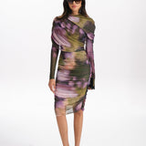 YAEL RUCHED MICRO-MESH DRESS in ECLIPSE PETALS