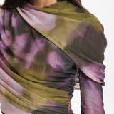 YAEL RUCHED MICRO-MESH DRESS in ECLIPSE PETALS