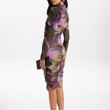 YAEL RUCHED MICRO-MESH DRESS in ECLIPSE PETALS