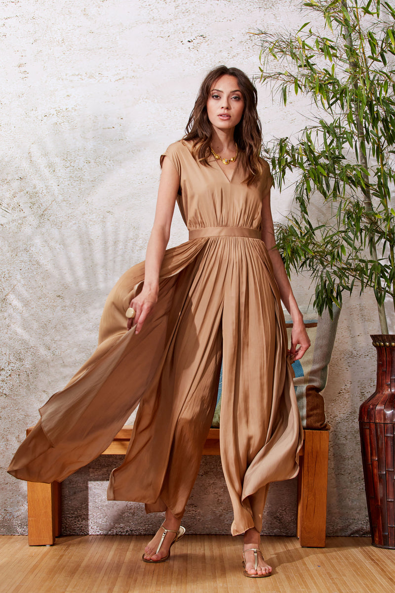 Pleated V-Neck Jumpsuit