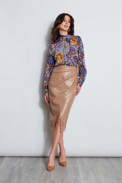 Midi Vegan Leather Wrap Skirt Image 2