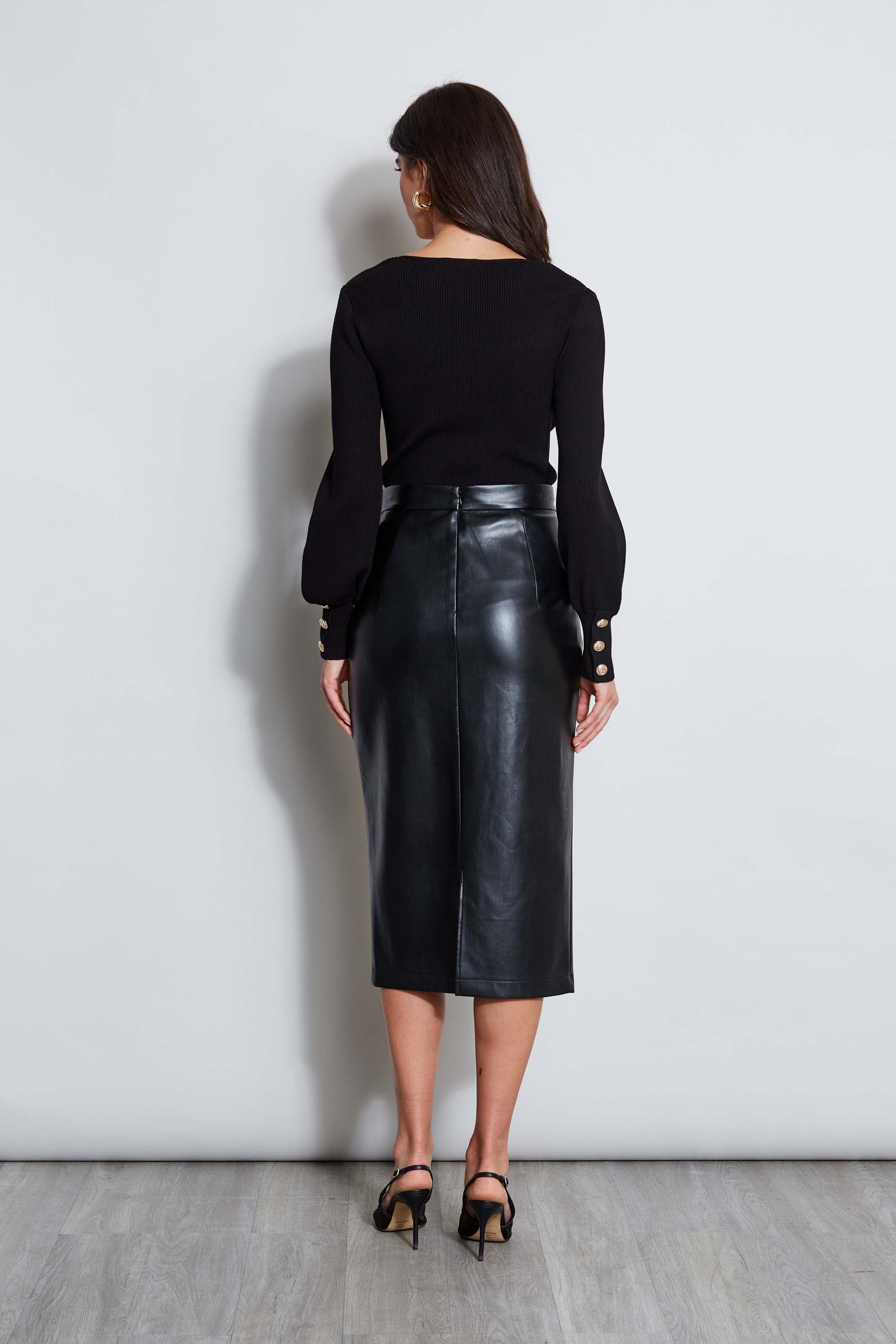 T-Tahari Vegan Leather Midi Wrap Skirt