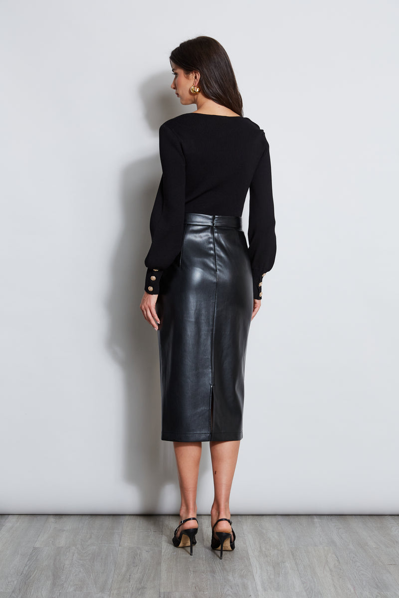 Midi Vegan Leather Wrap Skirt