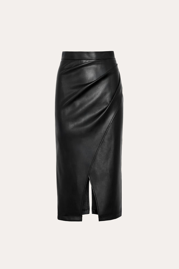 Midi Vegan Leather Wrap Skirt