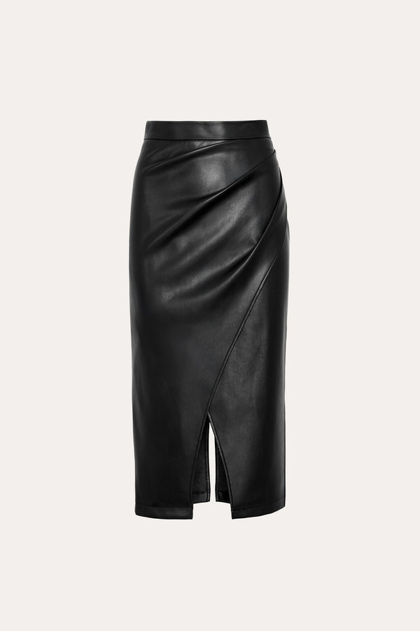Midi Vegan Leather Wrap Skirt