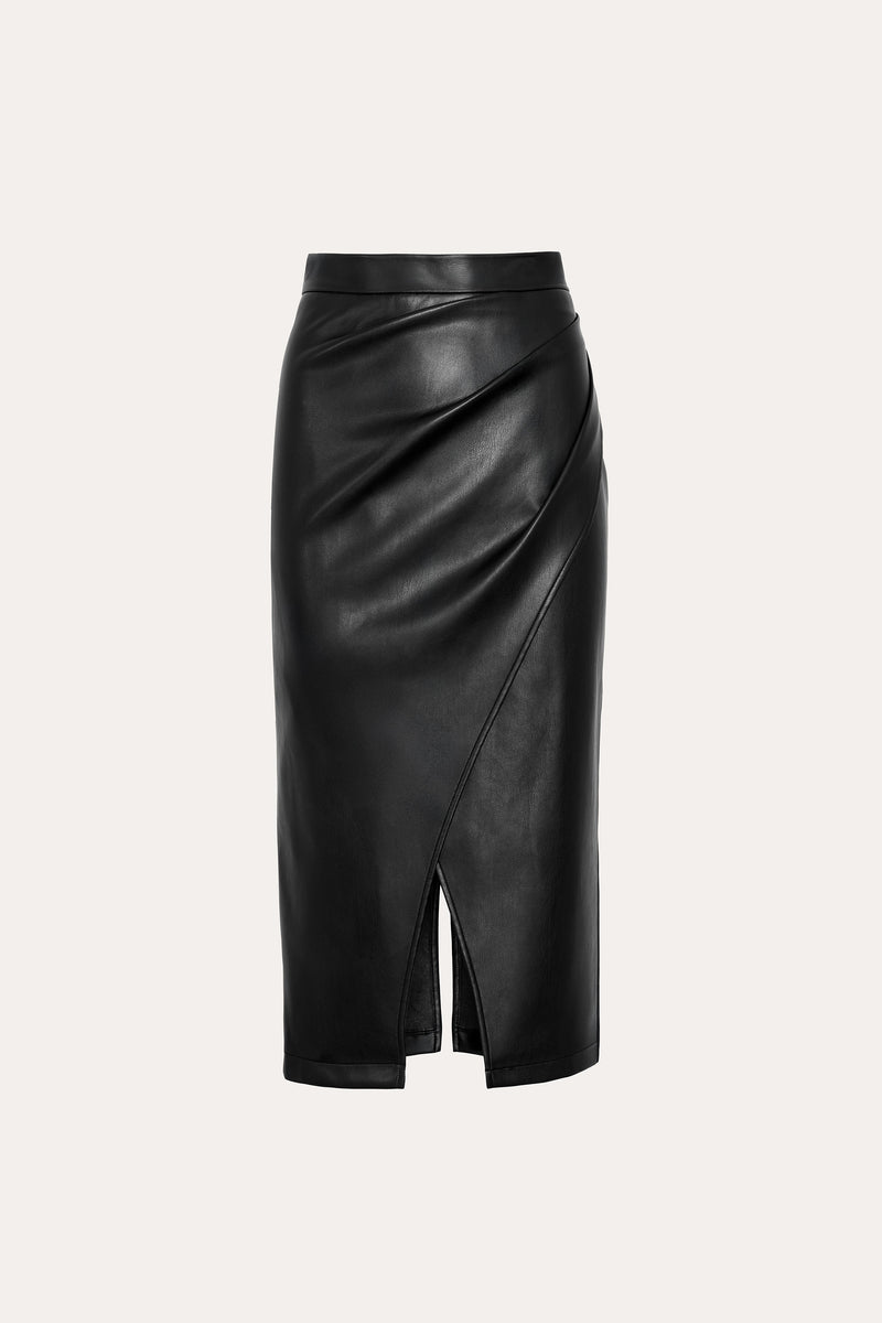 Midi Vegan Leather Wrap Skirt