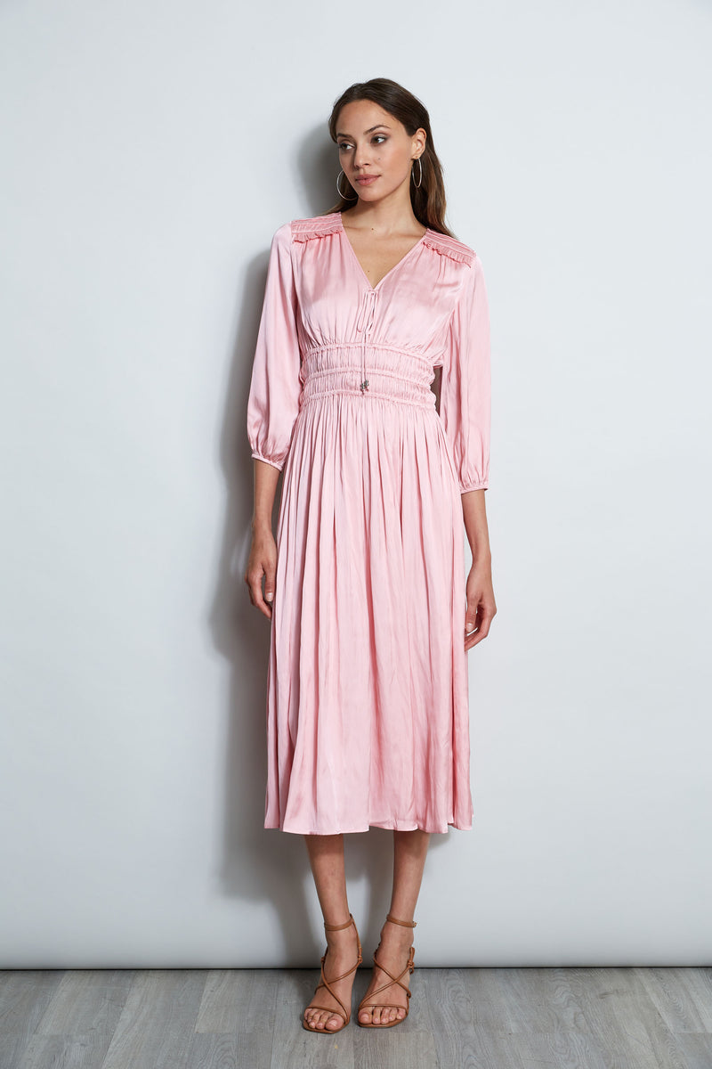 Satin Smocked Pleat Dress