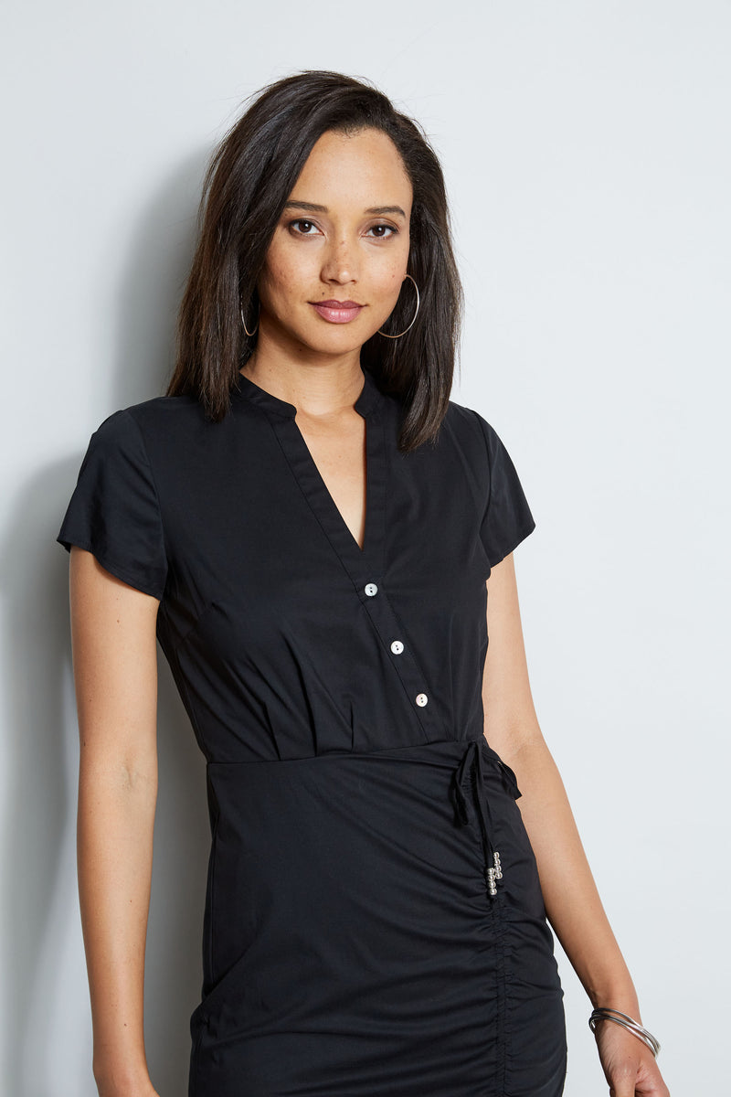 Ruched Cotton Shirt Dress