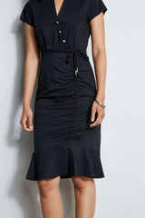 Ruched Cotton Shirt Dress