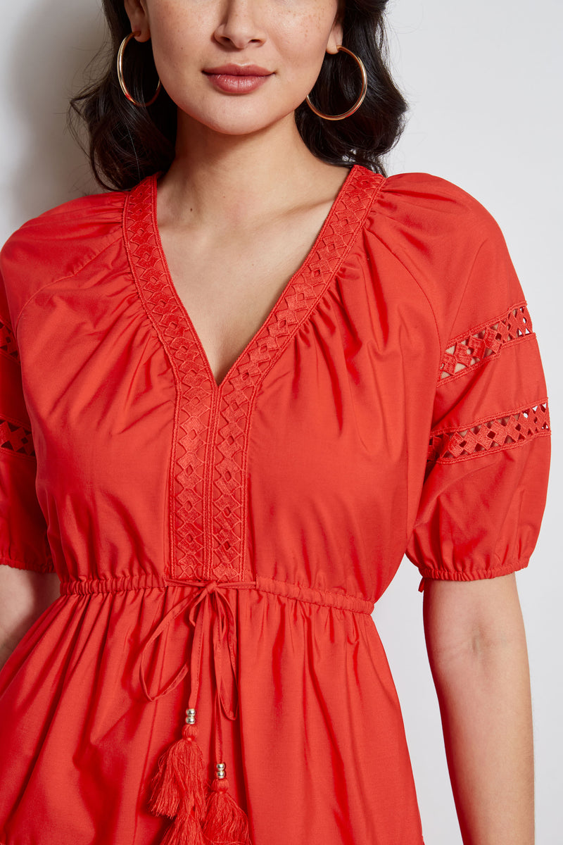Embroidered short sleeve dress deals