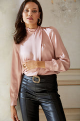 Draped Neck Silk Shirt