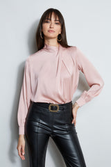 Draped Neck Silk Shirt
