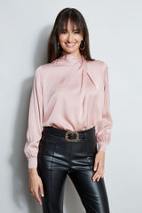 Draped Neck Silk Shirt