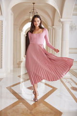 Square Neck Pleated Midi Dress